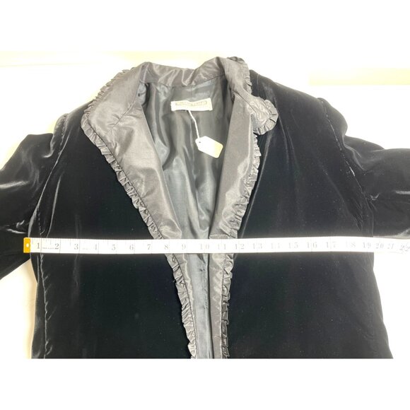 Velvet Jacket Size 42 Black Ruffled Collar Made In Italy Elegant Women's Blazer - Picture 9 of 15